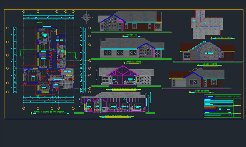 دانلود فایل اتوکد پروژه خانه تک‌سطحی رایگان DWG | Single Level House Project Free Dwg برای AutoCAD
